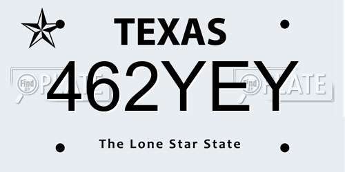 462YEY Texas License Plate