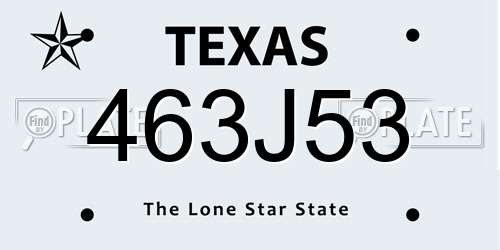 463J53 Texas License Plate