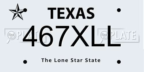467XLL Texas License Plate