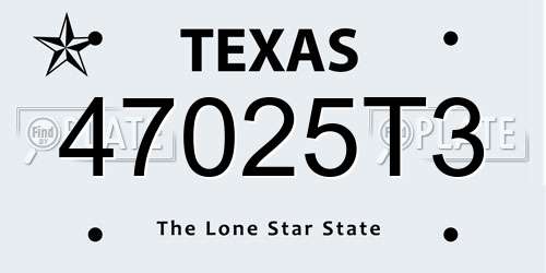 47025T3 Texas License Plate