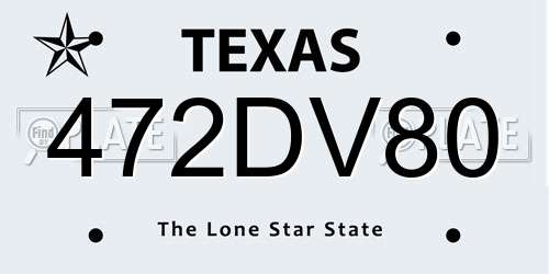 472DV80 Texas License Plate