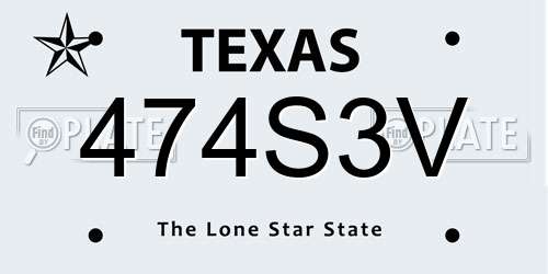 474S3V Texas License Plate