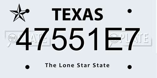 47551E7 Texas License Plate