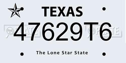 47629T6 Texas License Plate