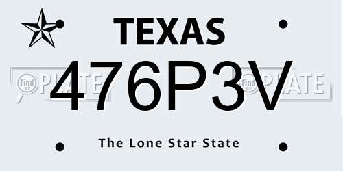 476P3V Texas License Plate