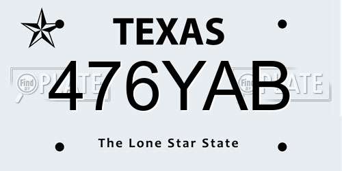 476YAB Texas License Plate