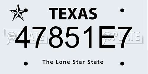 47851E7 Texas License Plate