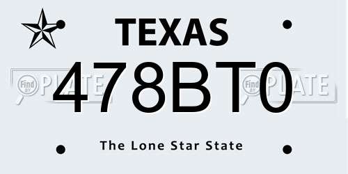 478BT0 Texas License Plate