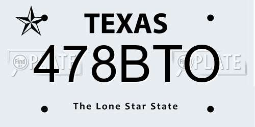 478BTO Texas License Plate