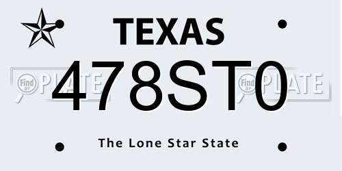 478ST0 Texas License Plate