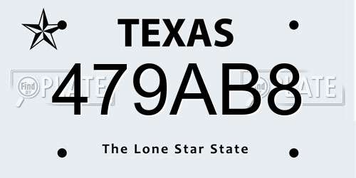 479AB8 Texas License Plate