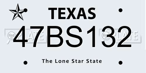 47BS132 Texas License Plate