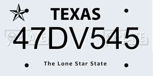 47DV545 Texas License Plate