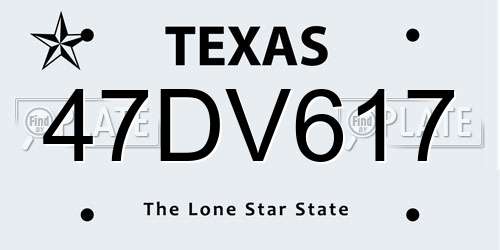 47DV617 Texas License Plate