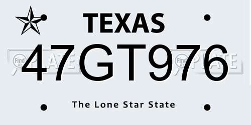 47GT976 Texas License Plate