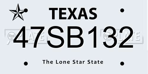 47SB132 Texas License Plate