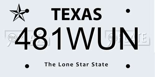 481WUN Texas License Plate
