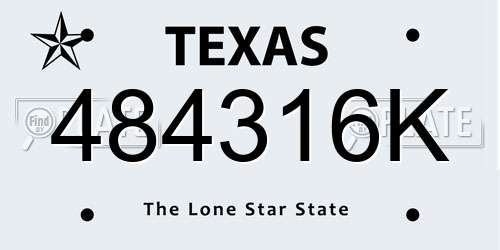 484316K Texas License Plate
