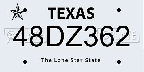 48DZ362 Texas License Plate