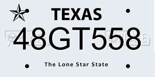 48GT558 Texas License Plate