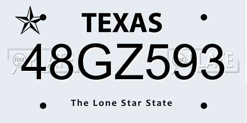 48GZ593 Texas License Plate