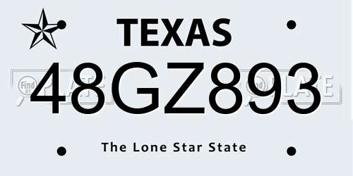 48GZ893 Texas License Plate