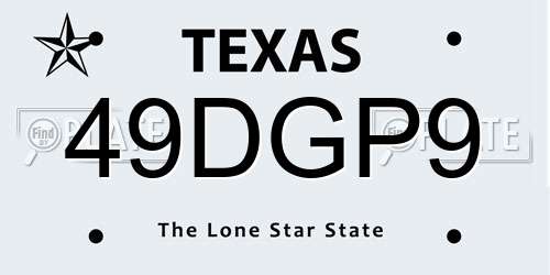 49DGP9 Texas License Plate