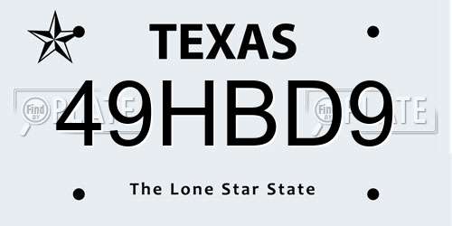 49HBD9 Texas License Plate