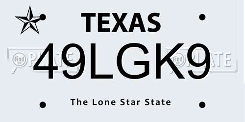 49LGK9 Texas License Plate