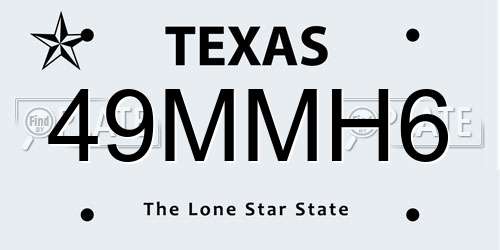 49MMH6 Texas License Plate