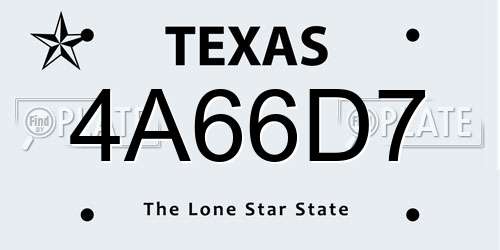 4A66D7 Texas License Plate