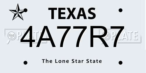 4A77R7 Texas License Plate