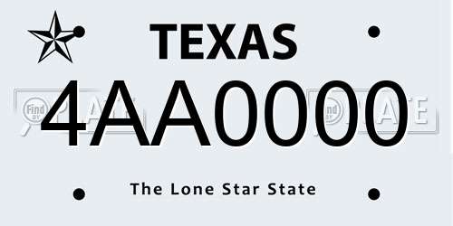 4AA0000 Texas License Plate