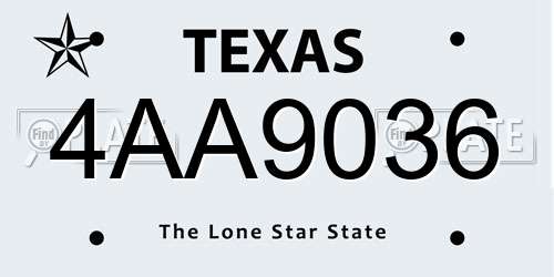 4AA9036 Texas License Plate