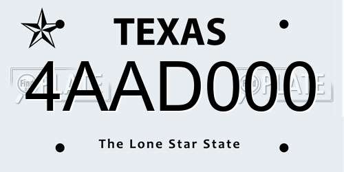 4AAD000 Texas License Plate