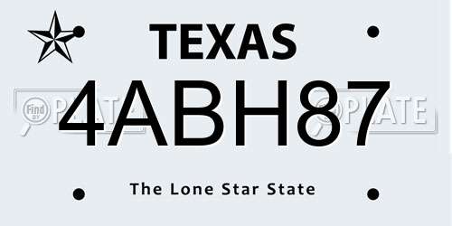 4ABH87 Texas License Plate