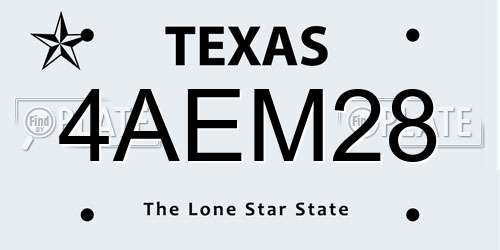 4AEM28 Texas License Plate