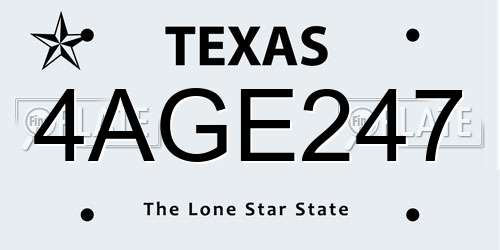 4AGE247 Texas License Plate