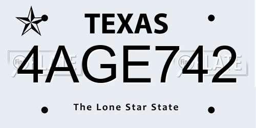 4AGE742 Texas License Plate