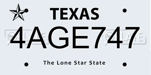 4AGE747 Texas License Plate