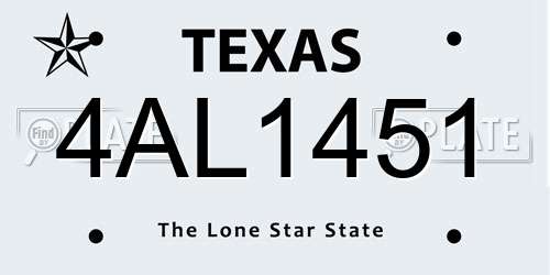 4AL1451 Texas License Plate
