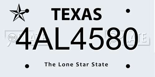 4AL4580 Texas License Plate