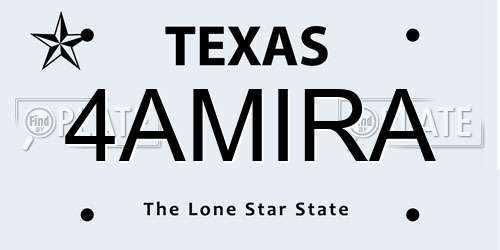 4AMIRA Texas License Plate