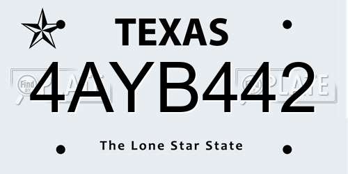 4AYB442 Texas License Plate