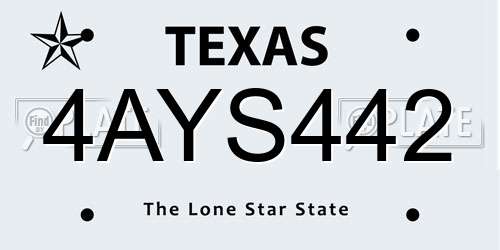 4AYS442 Texas License Plate