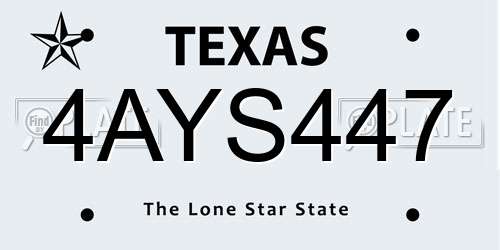 4AYS447 Texas License Plate