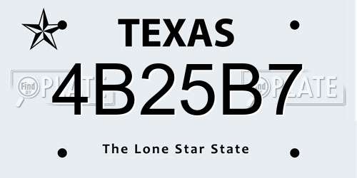 4B25B7 Texas License Plate