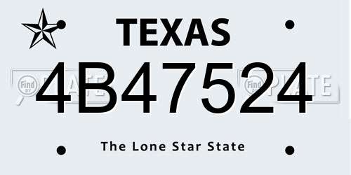 4B47524 Texas License Plate