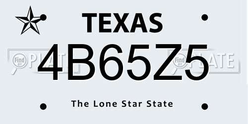 4B65Z5 Texas License Plate