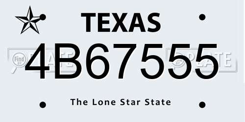 4B67555 Texas License Plate